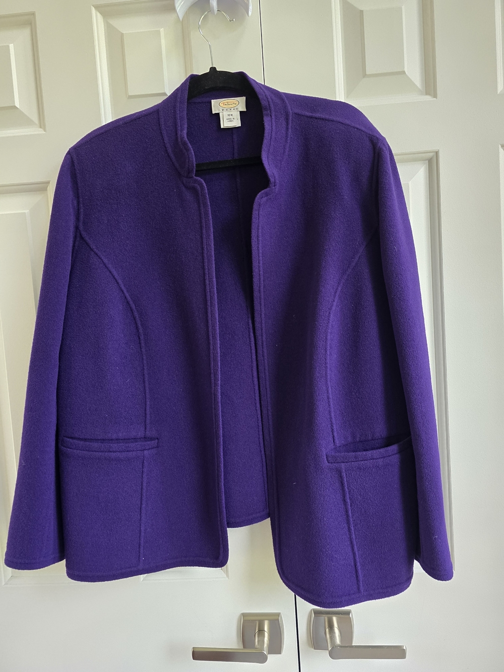 Talbots Royal Purple Open-Front Wool Jacket With Stand Collar
